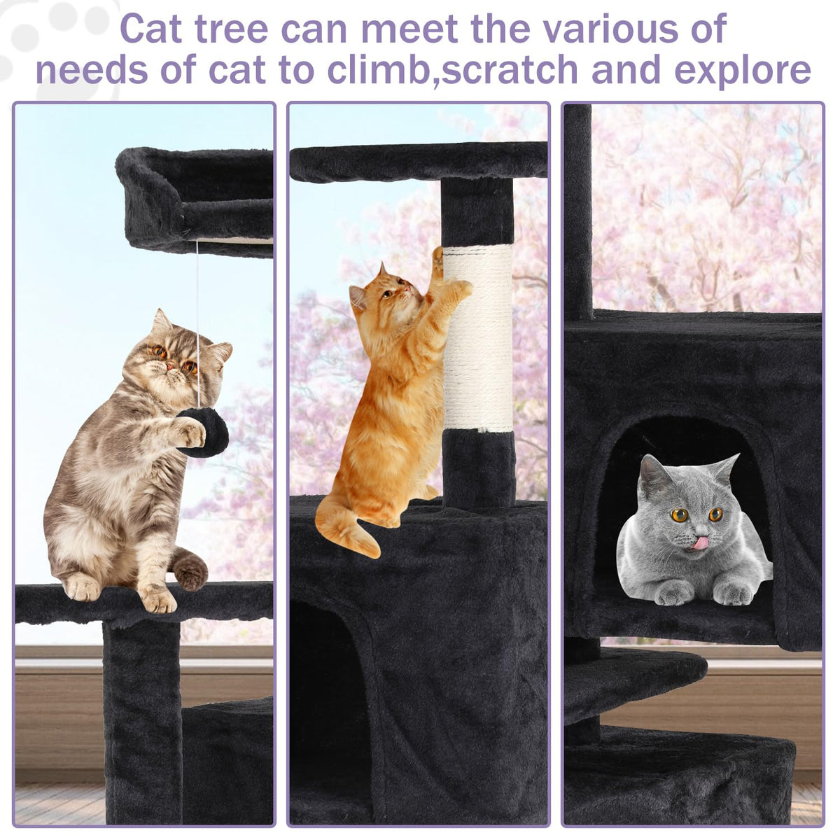 70 Inches Dark Gray Multi-Level Cat Tree with Litter Box Enclosure B5929
