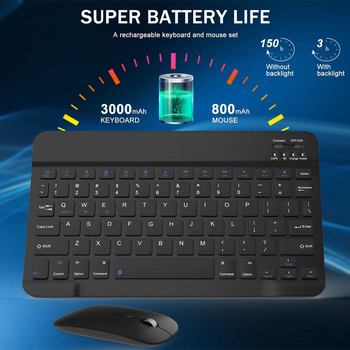 Black Rechargeable Bluetooth Keyboard and Mouse Combo X116