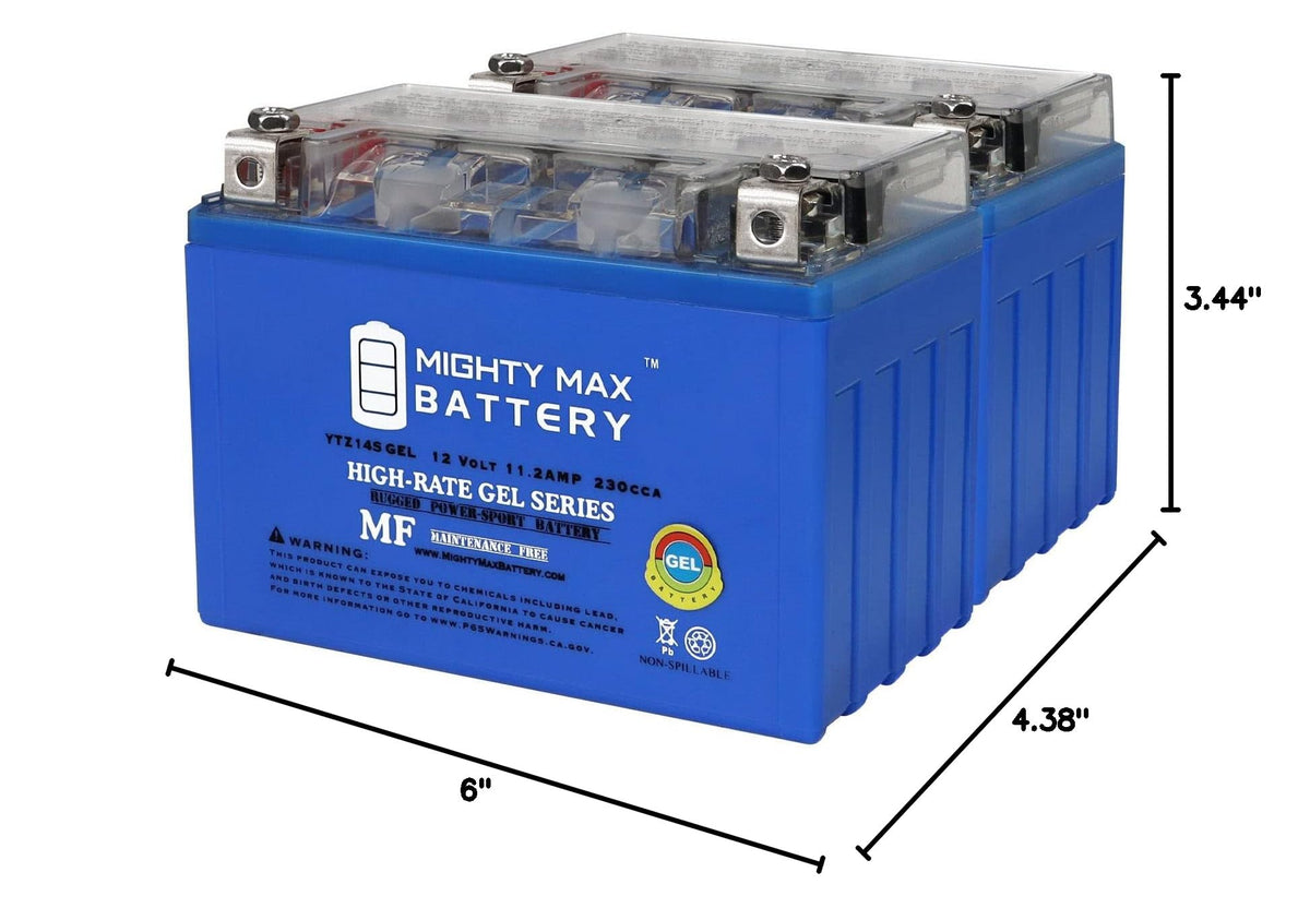 12 Volt 11.2 AH GEL Type 230 CCA Rechargeable Maintenance Free SLA AGM Motorcycle Battery Pack of 2 N9920
