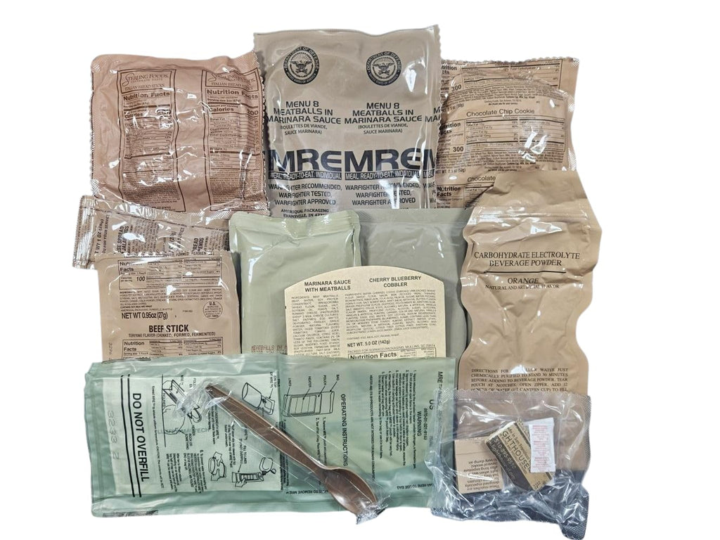 MRE Meal Ready to Eat with Entree Snacks Dessert Drink Mix Utensils Condiments J638