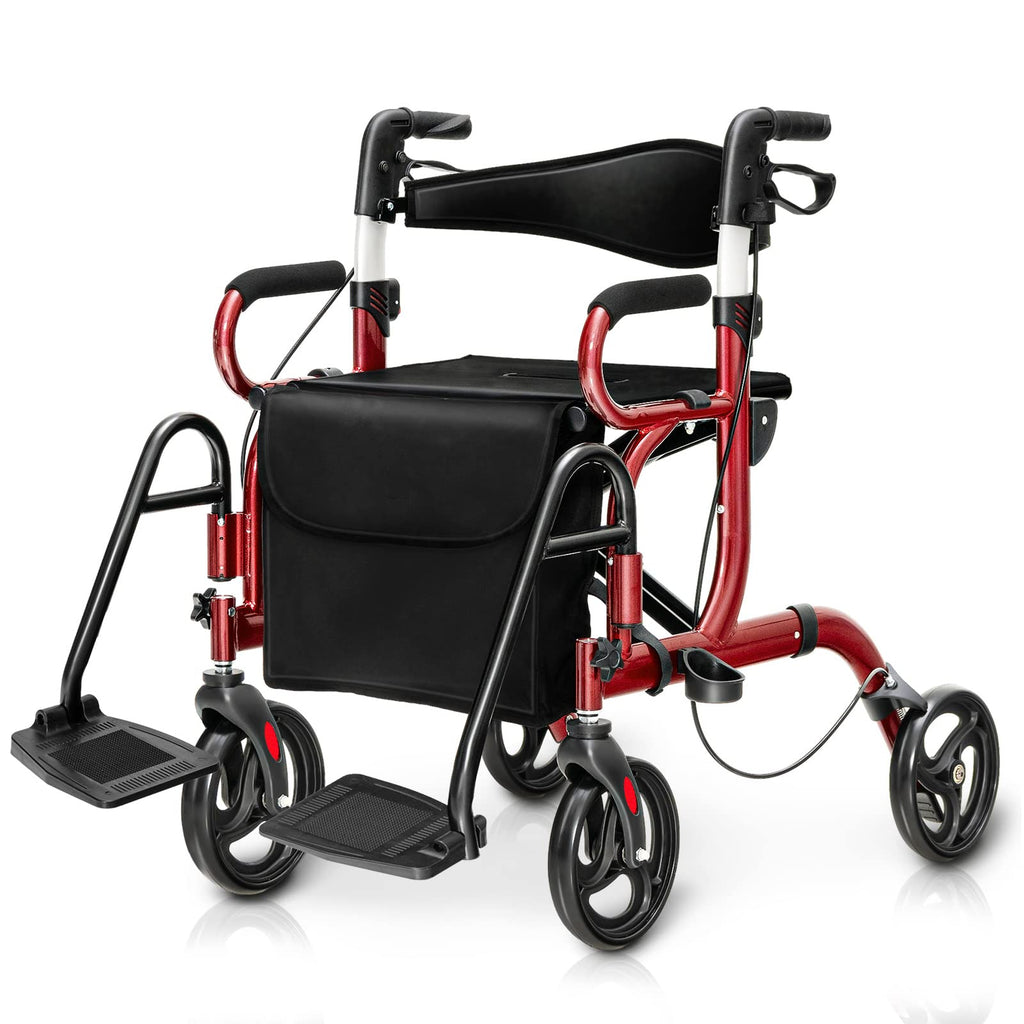 2 in 1 Folding Rollator Walker with Seat and 8" Wheels K933
