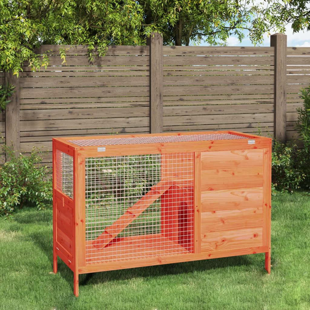 Solid Pine Wood 2 Tier Rabbit Hutch with Ramp P9748