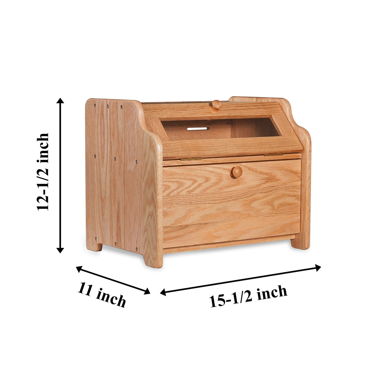 Solid Wood Oak Bread Box with Clear Window Q496