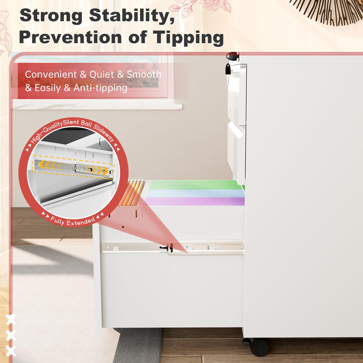 White 3 Drawer Metal Rolling File Cabinet H280