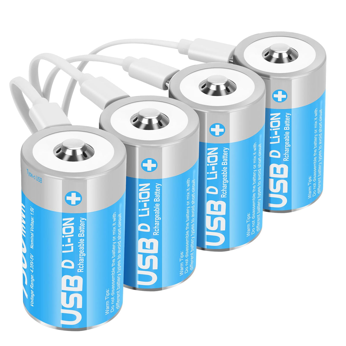 4 Pack 1.5V Rechargeable Lithium D Cell Batteries with USB-C Charge Cable Z3993