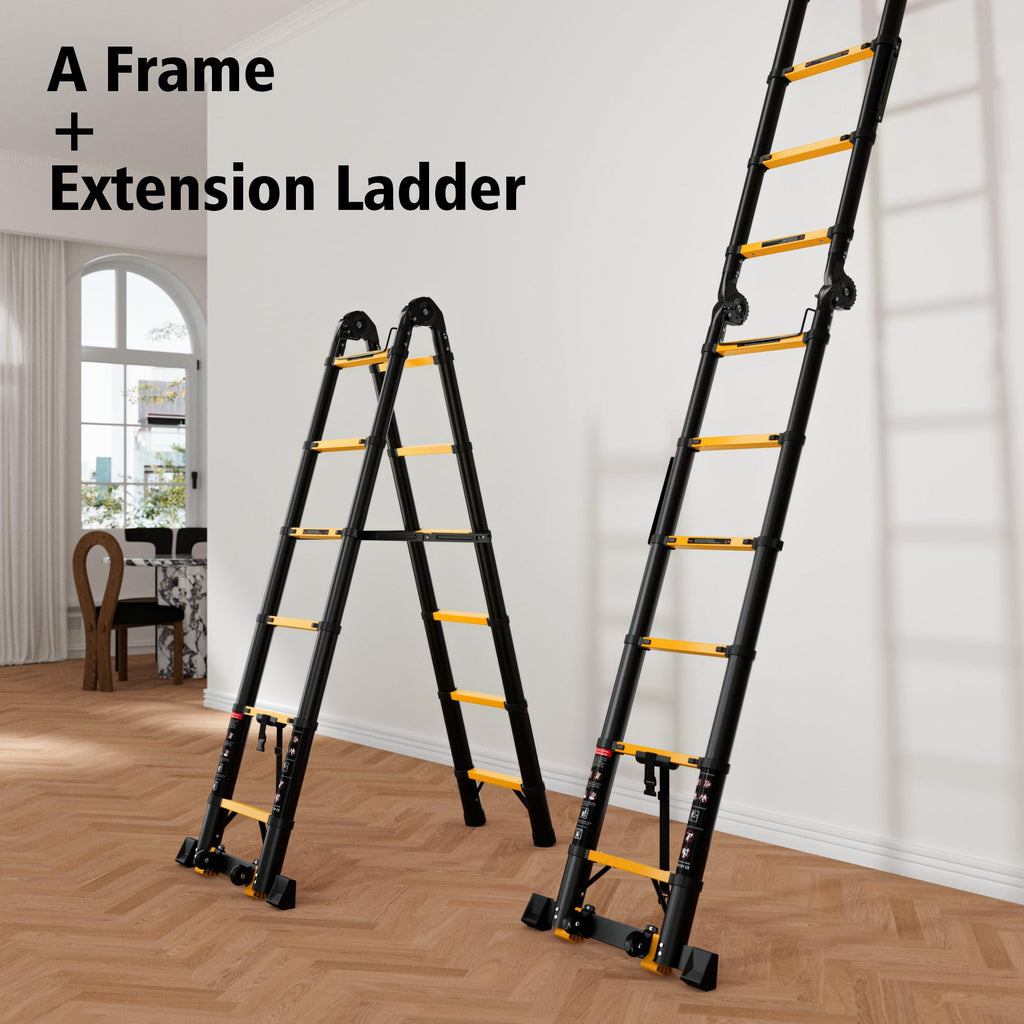 Telescoping Ladder 16.5 FT A Frame 330 lbs Capacity Yellow O4905