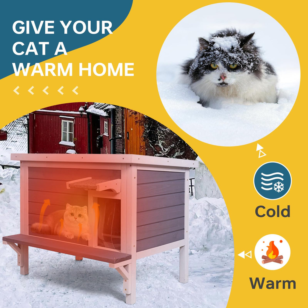 Weatherproof Outdoor Cat House with Elevated Floor W890651