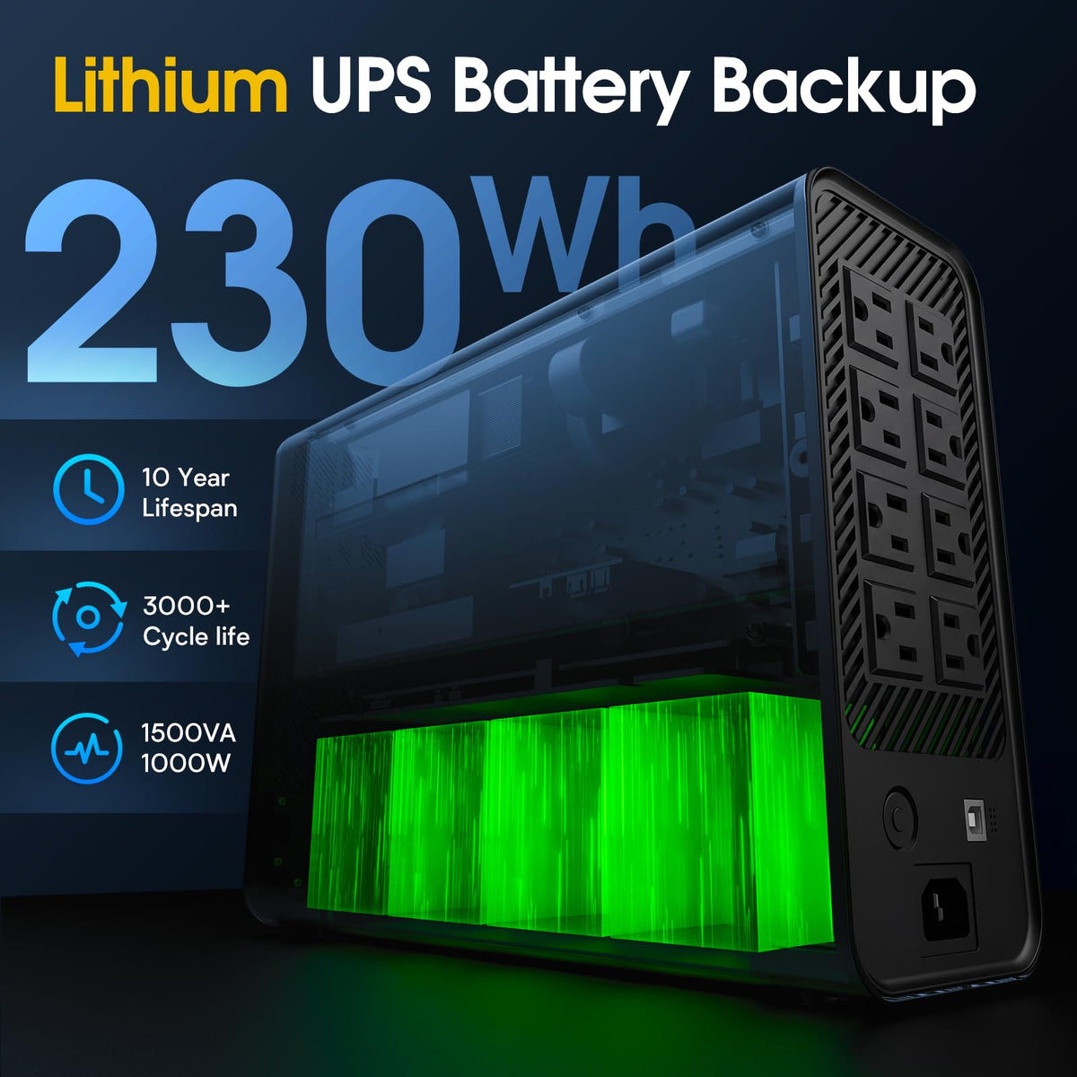 White 1500VA/1000W Lithium UPS Battery Backup & Surge Protector P27894