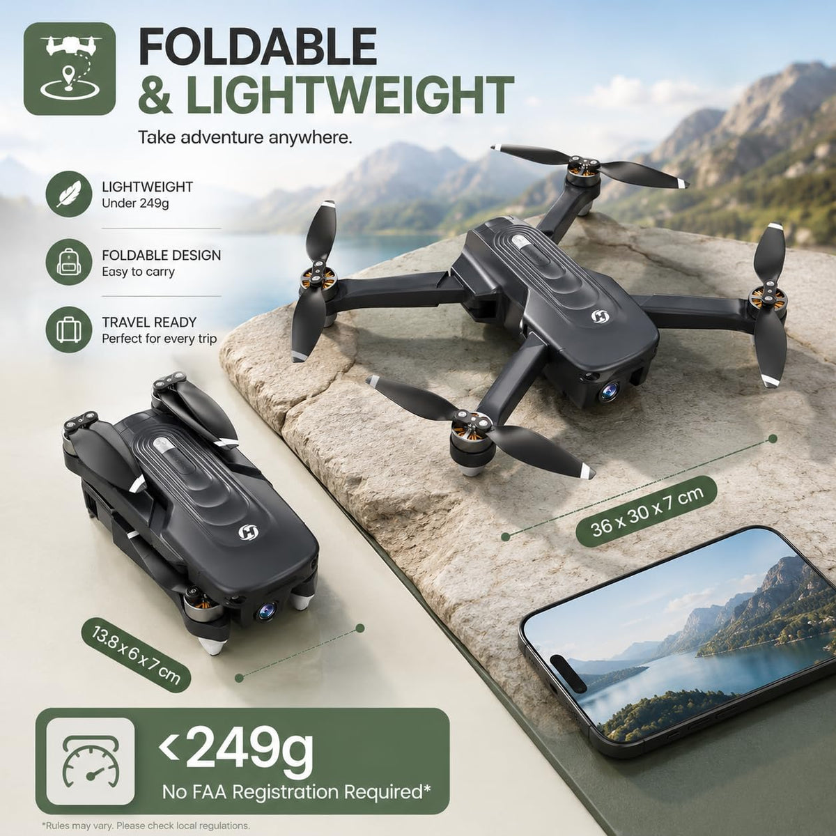 GPS Drone with 4K Camera, Under 249g Foldable RC Quadcopter B869
