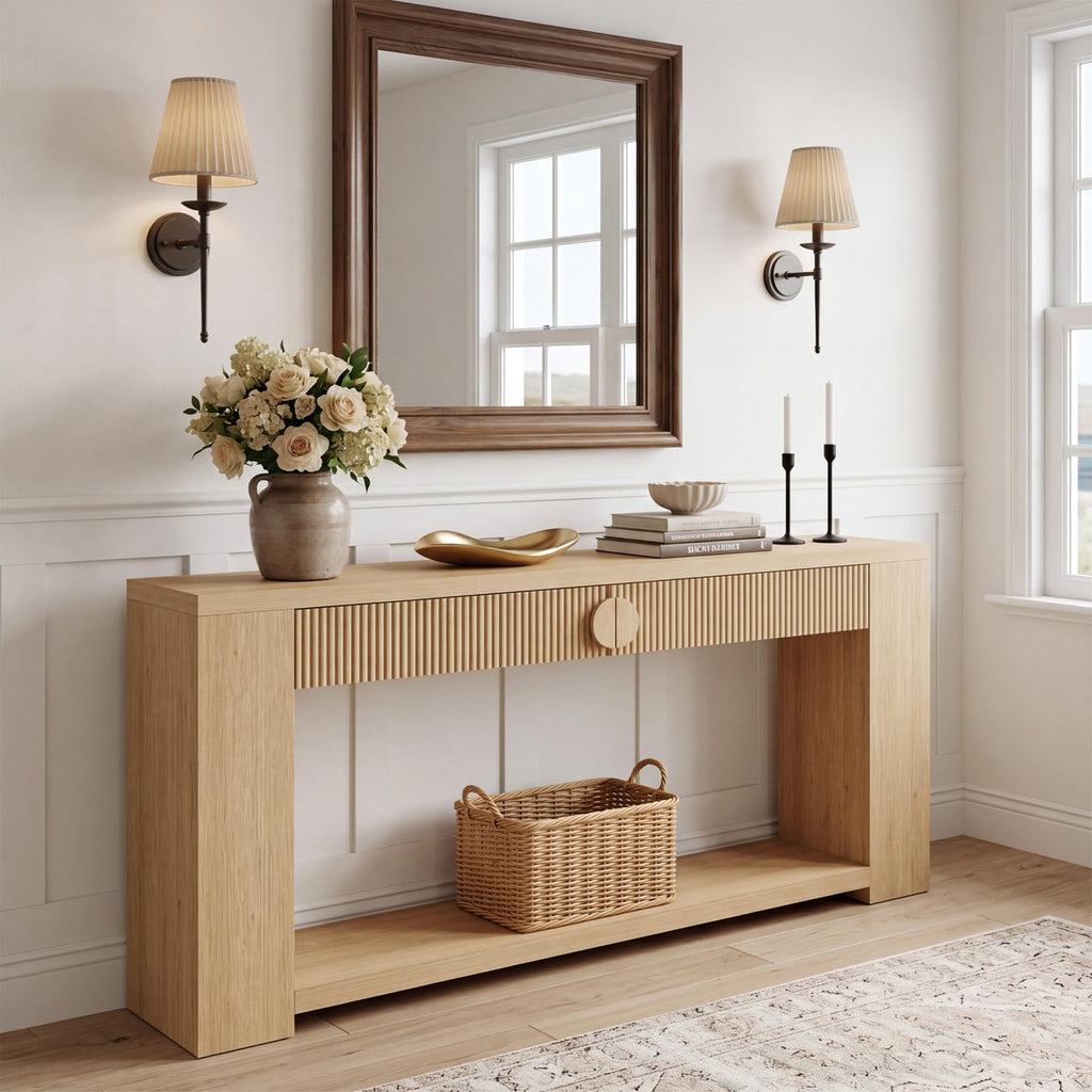 Oak Console Table with Storage Drawers X566017