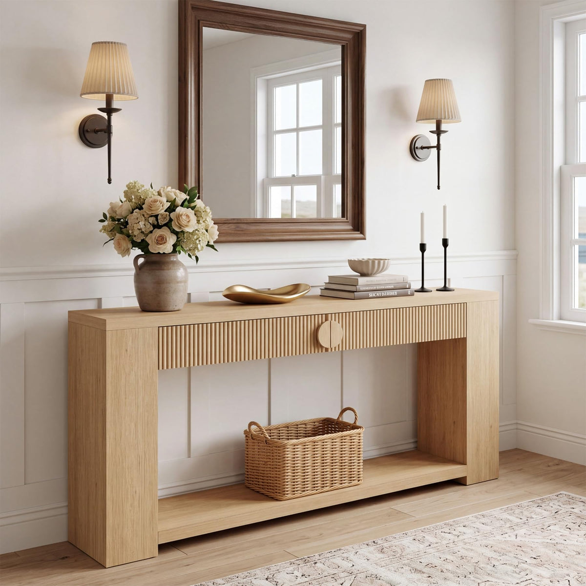 Oak Console Table with Storage Drawers X566017