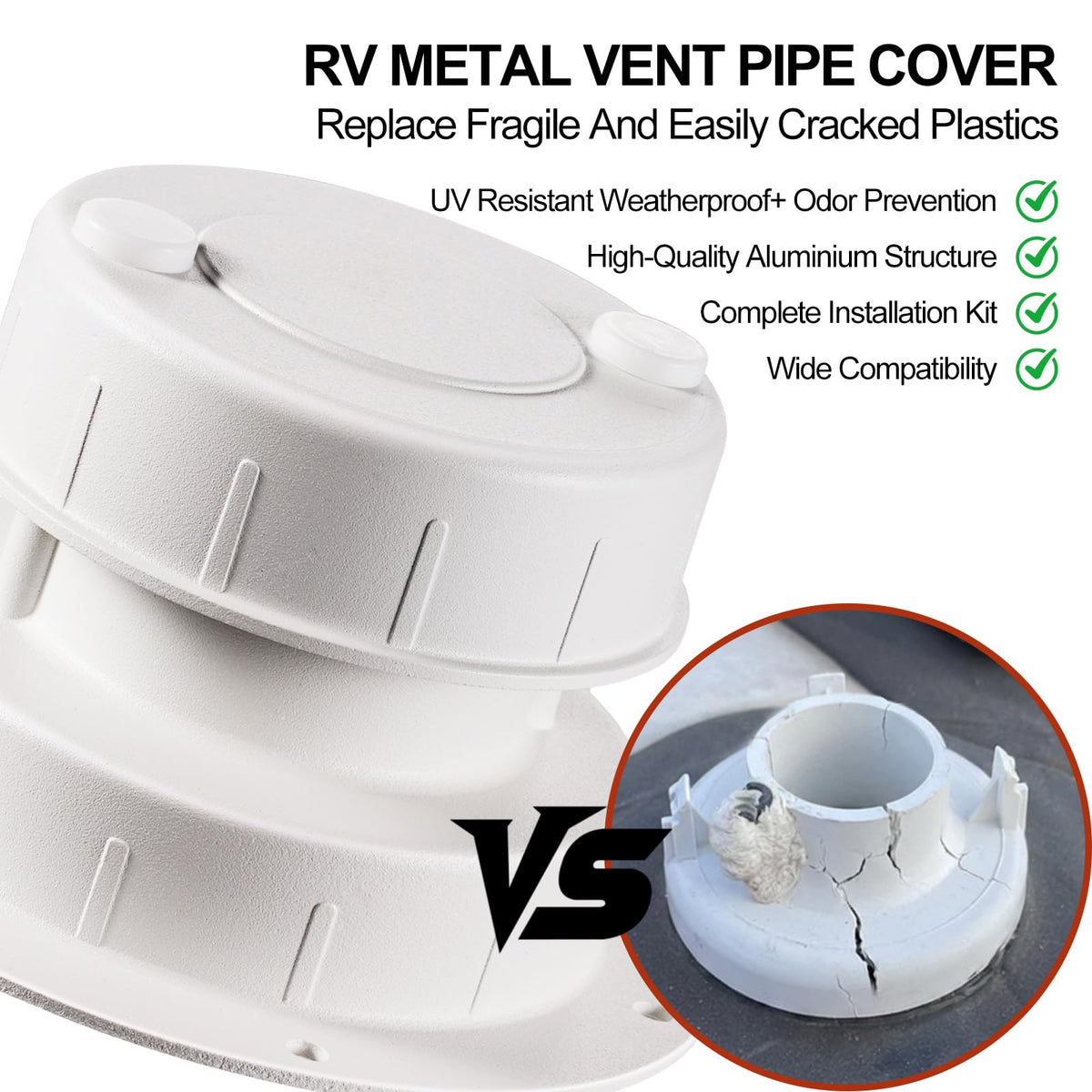 Aluminum RV Plumbing Vent Cap Kit with Screen White C4187