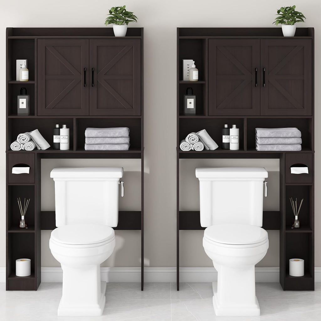 Over The Toilet Storage Cabinet with 2 Barn Doors, Espresso I86896