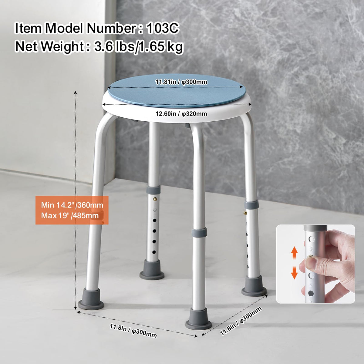 Adjustable Non-Slip Shower Chair 300 lbs Capacity G616649