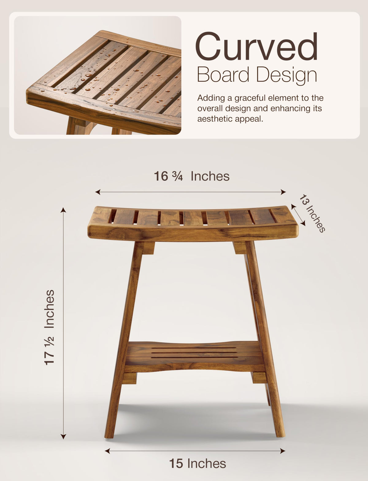 18" Teak Shower Bench with Storage Shelf Y751