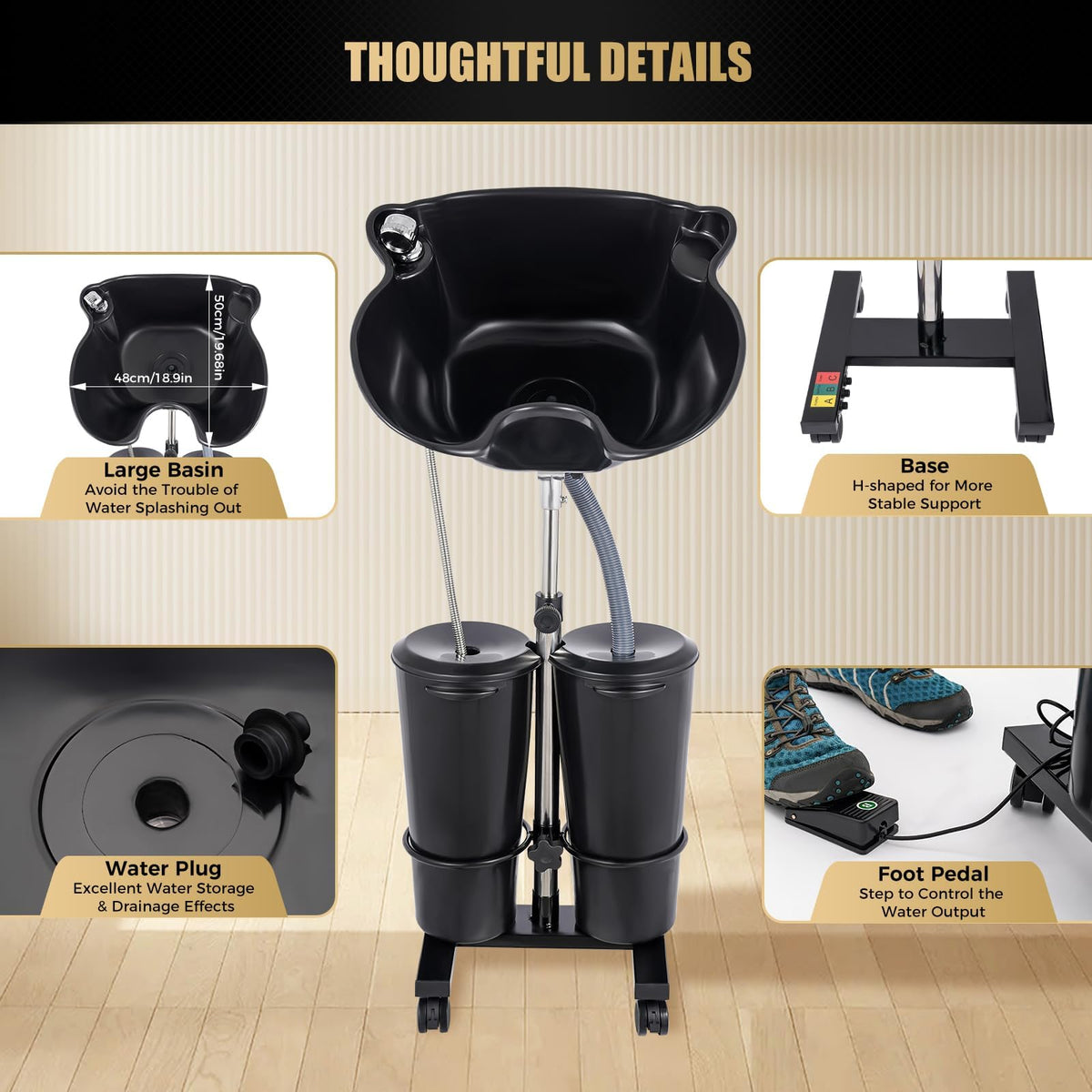 Portable Shampoo Bowl with Electric Pump, Adjustable Height, Dual Bucket Design A769384