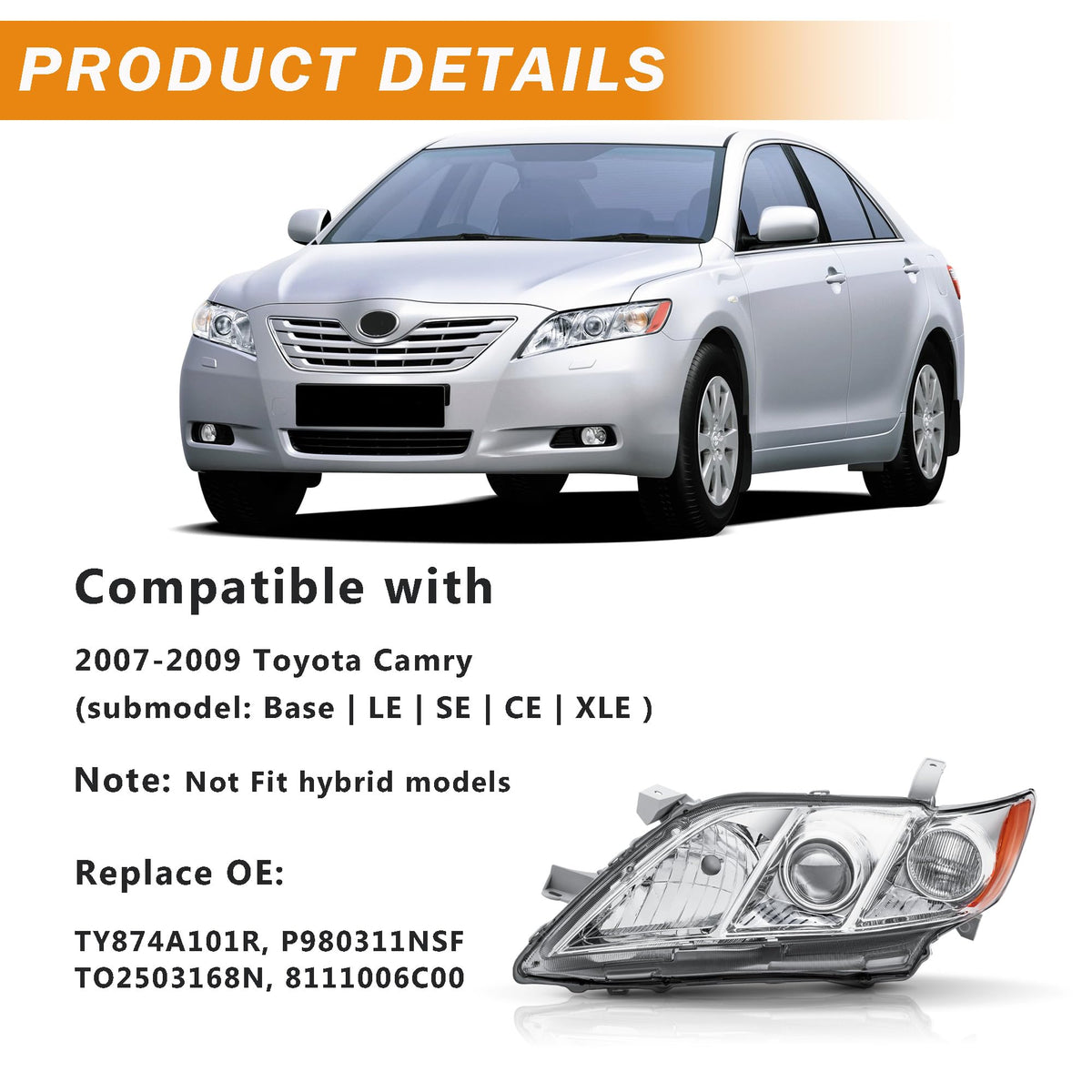 Headlight Assembly for Toyota Camry O7877