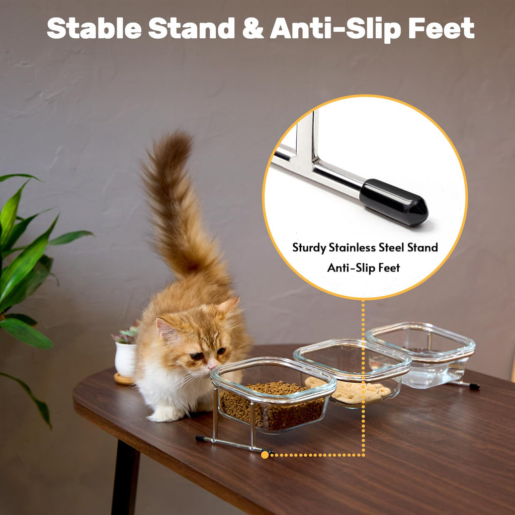 15° Tilted Glass Raised Cat Bowls E7013