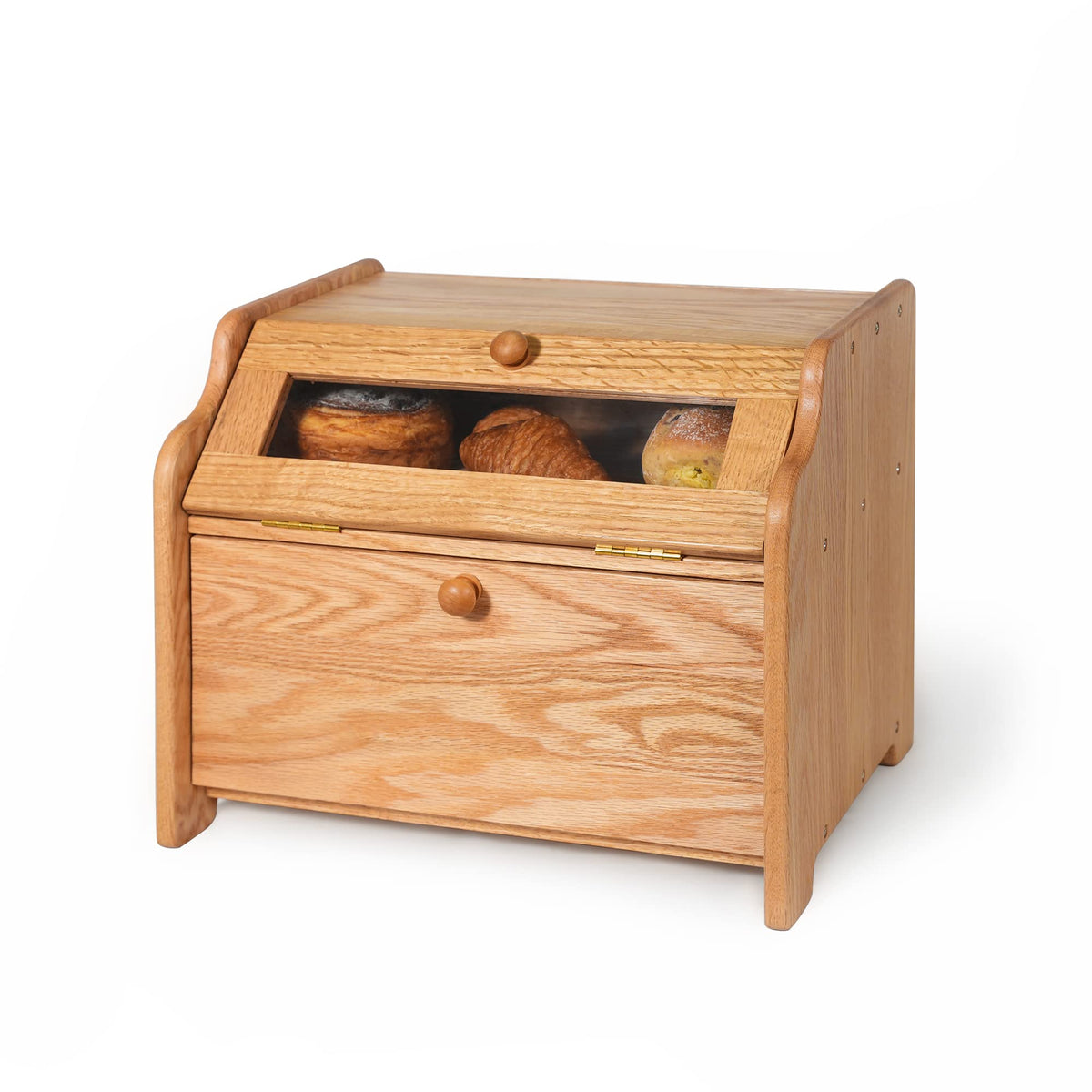 Solid Wood Oak Bread Box with Clear Window Q496