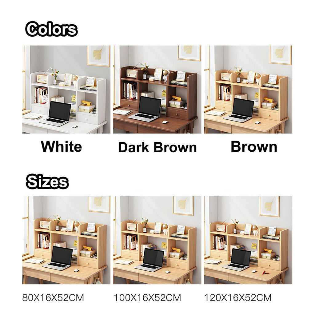 White Desktop Bookshelf Wood Storage Rack O1342