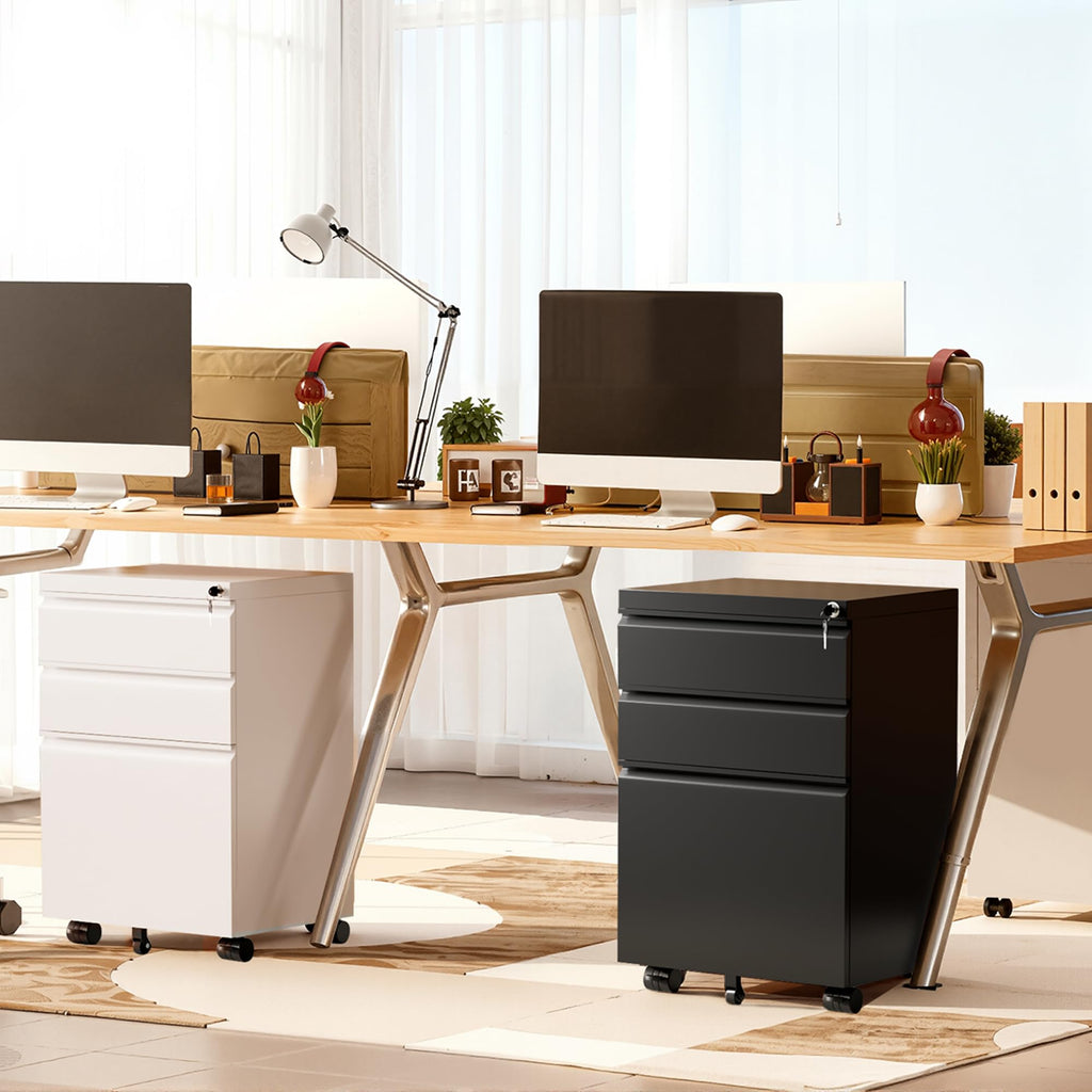 White 3 Drawer Metal Rolling File Cabinet H280