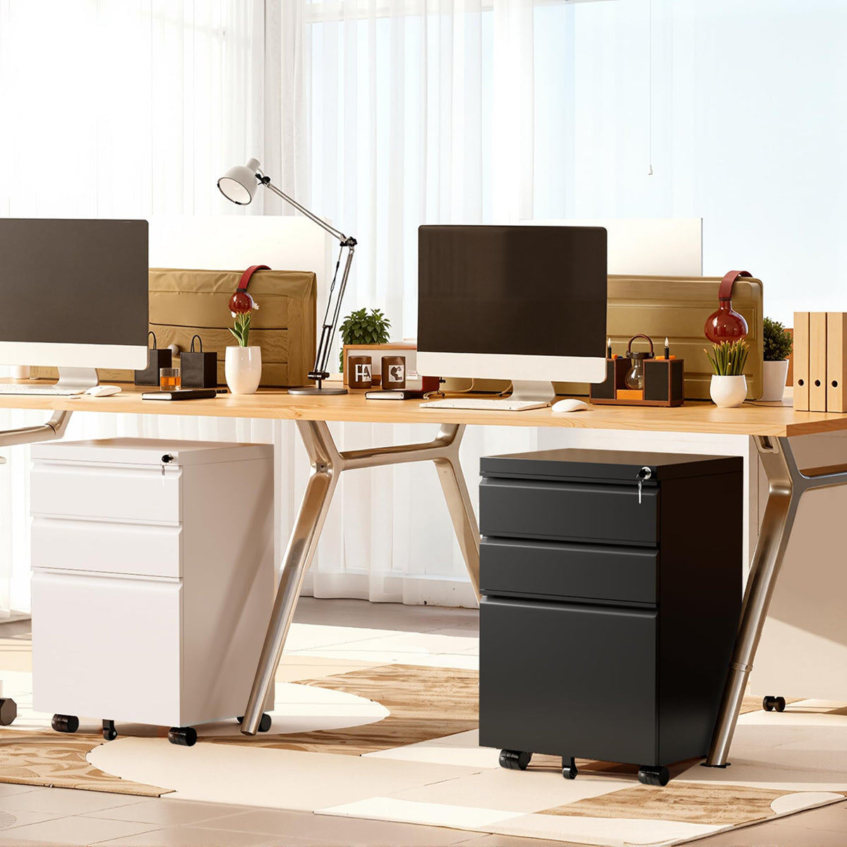 White 3 Drawer Metal Rolling File Cabinet H280