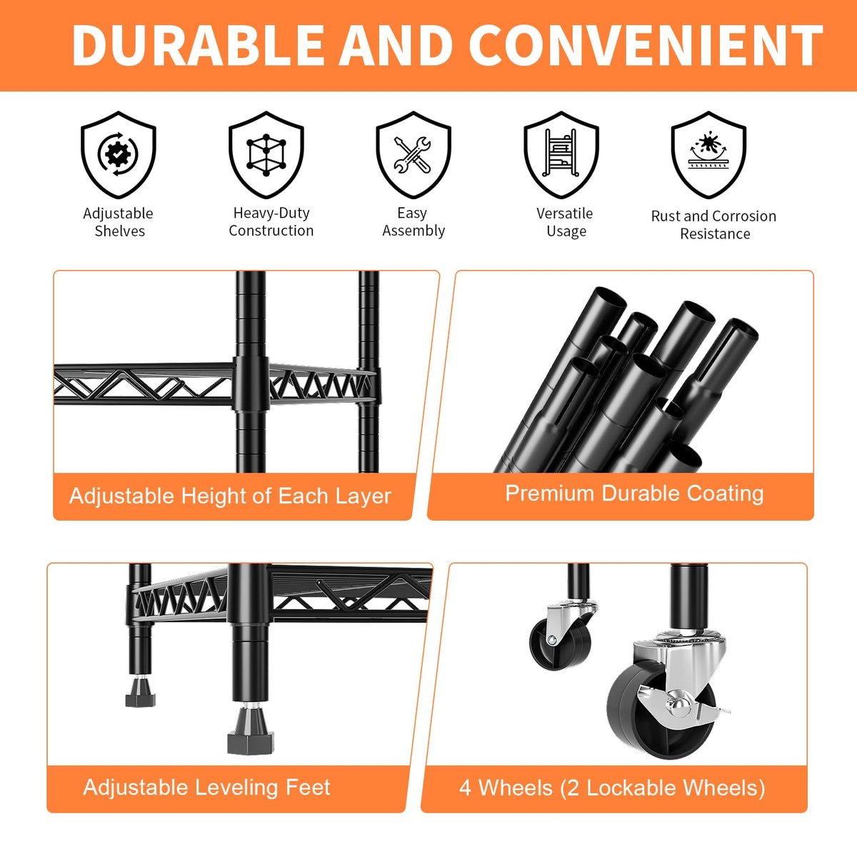 5-Tier Heavy Duty Metal Shelving Unit on Lockable Wheels K66119
