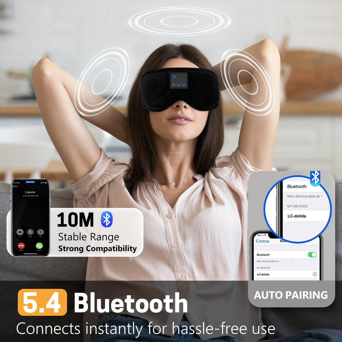 Sleep Mask with Bluetooth Headphones 3D Contour Blackout A5110