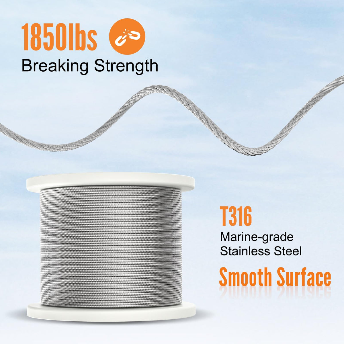 500FT 1/8" T316 Stainless Steel Cable U404608