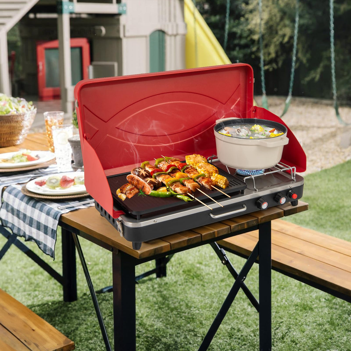 2-Burner Portable Gas Camping Stove with Detachable Legs R363