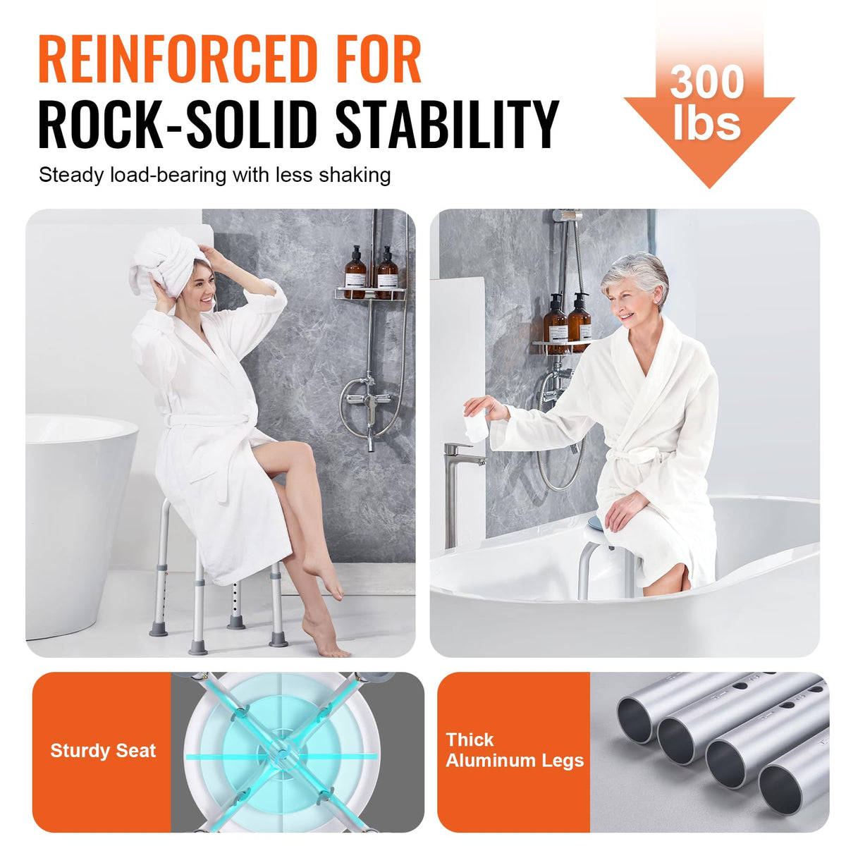 Adjustable Non-Slip Shower Chair 300 lbs Capacity G616649