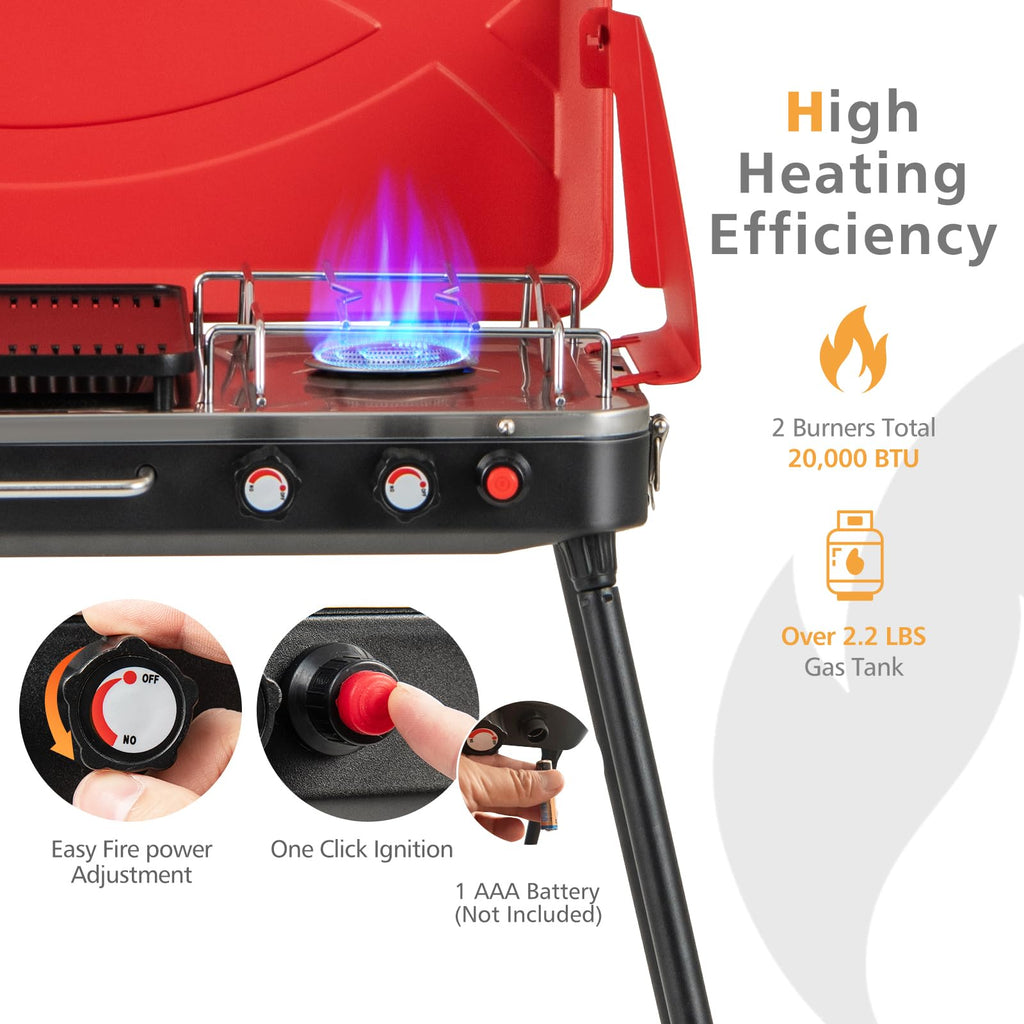 2-Burner Portable Gas Camping Stove with Detachable Legs R363