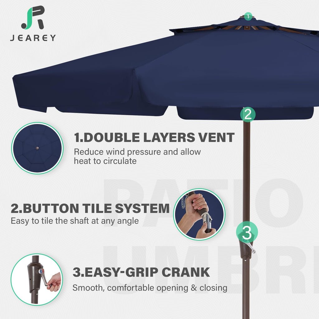 9ft 2-Tier Patio Umbrella, Crank Tilt, Navy Blue Y433605