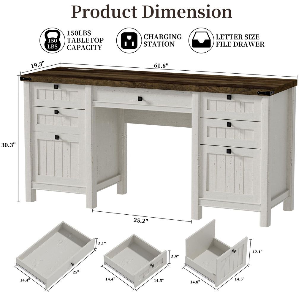 62" Executive Desk with File Drawer & Cabinet S516246