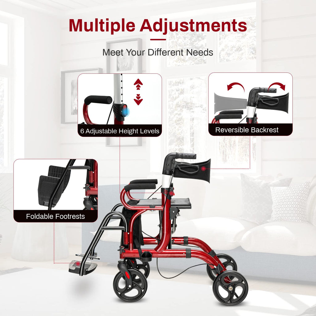 2 in 1 Folding Rollator Walker with Seat and 8" Wheels K933