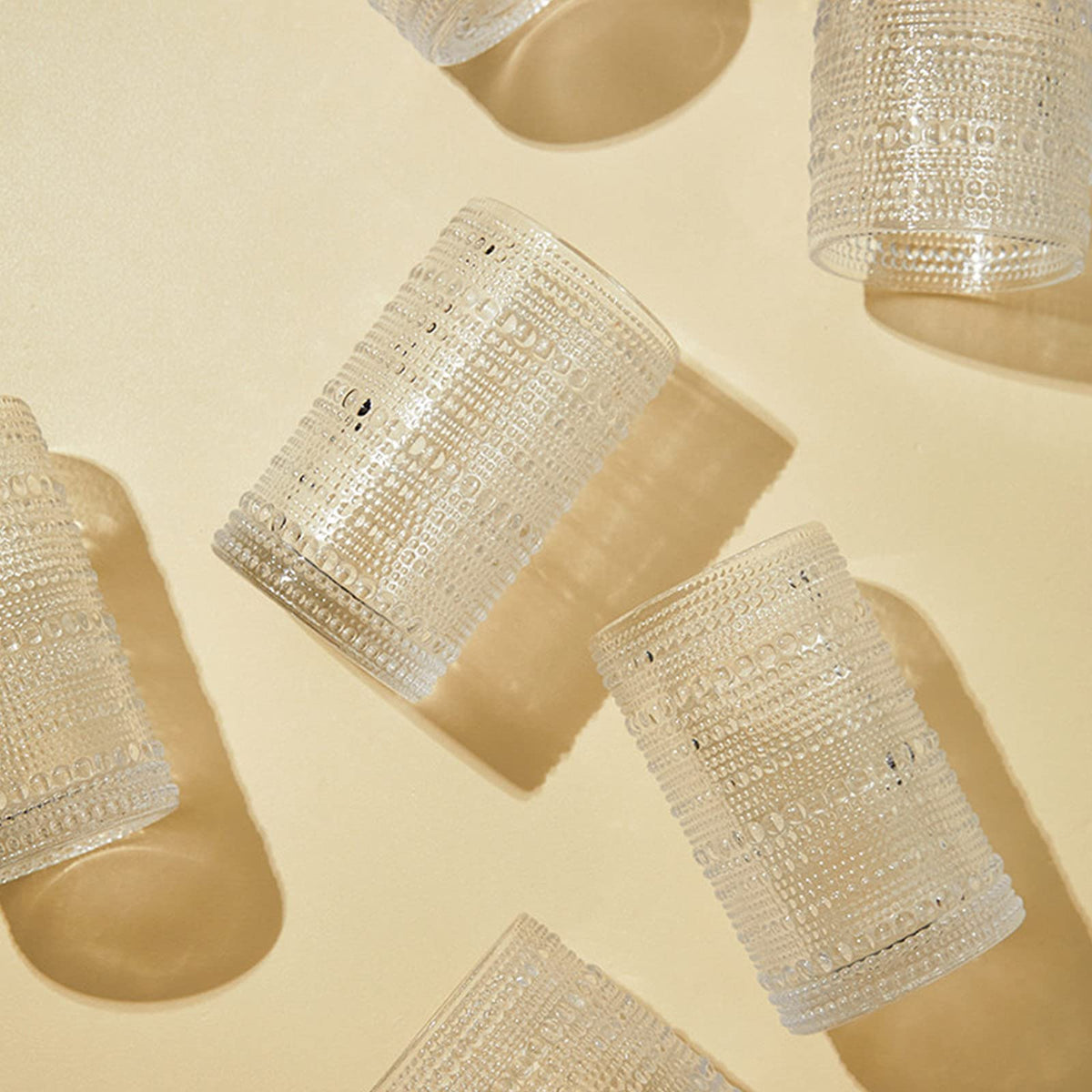 Set of 6 Vintage Hobnail Drinking Glasses, 13 oz Clear Embossed Glassware K587950