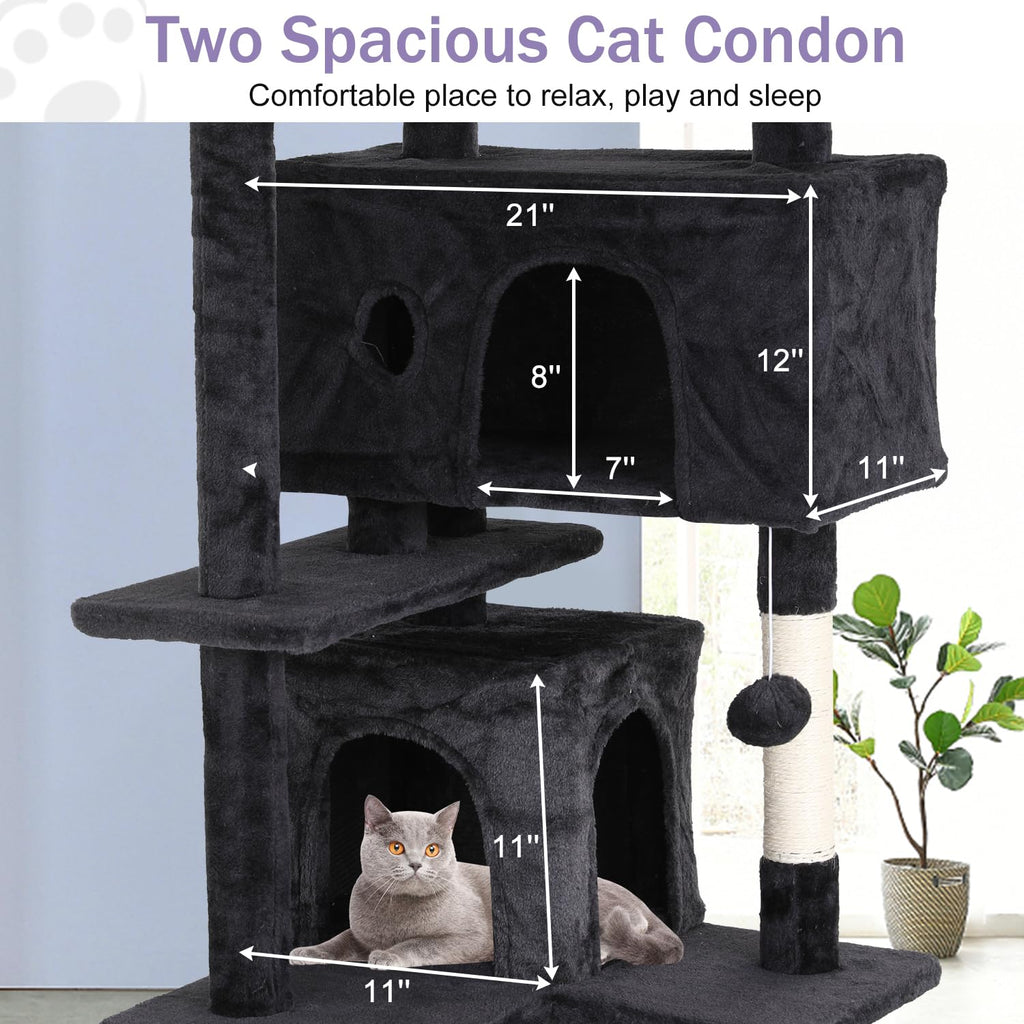 70 Inches Dark Gray Multi-Level Cat Tree with Litter Box Enclosure B5929
