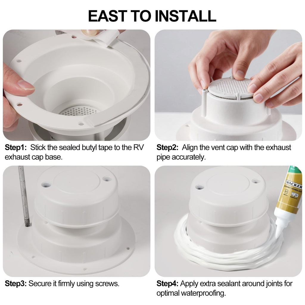 Aluminum RV Plumbing Vent Cap Kit with Screen White C4187