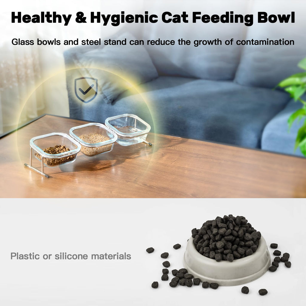 15° Tilted Glass Raised Cat Bowls E7013