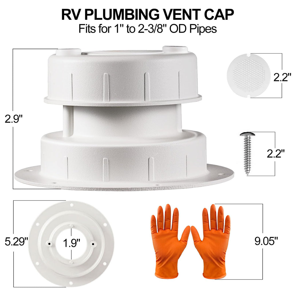 Aluminum RV Plumbing Vent Cap Kit with Screen White C4187