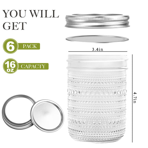16 Oz Wide Mouth Glass Mason Jars 6 Packs K693