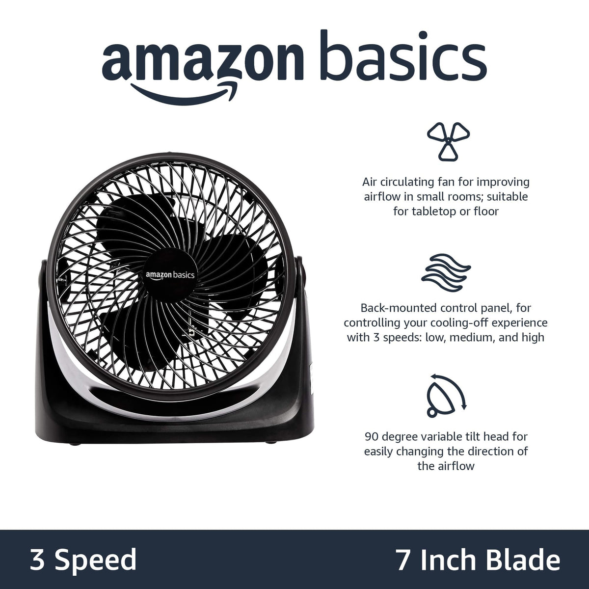 Black 3 Speed Air Circulator Desk Fan M62010