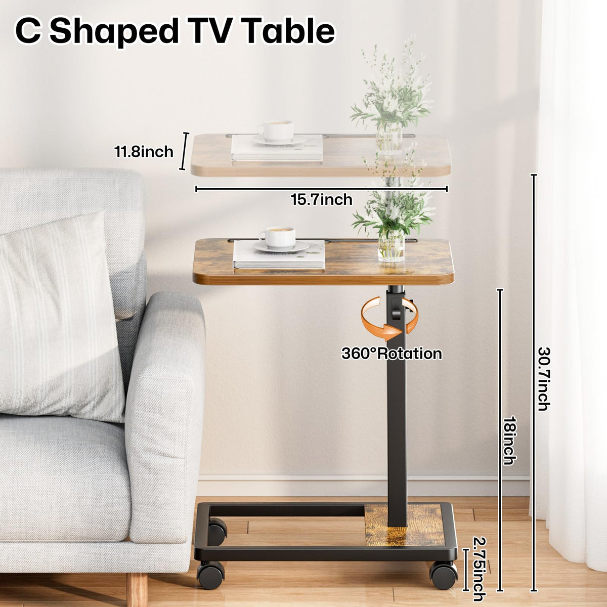 Adjustable TV Tray Table with Wheels K9395
