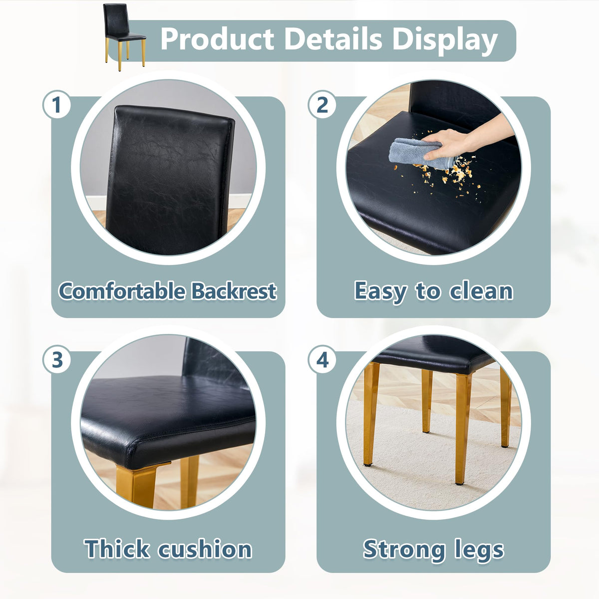 Black Gold Upholstered Dining Chairs Set of 4 P9866