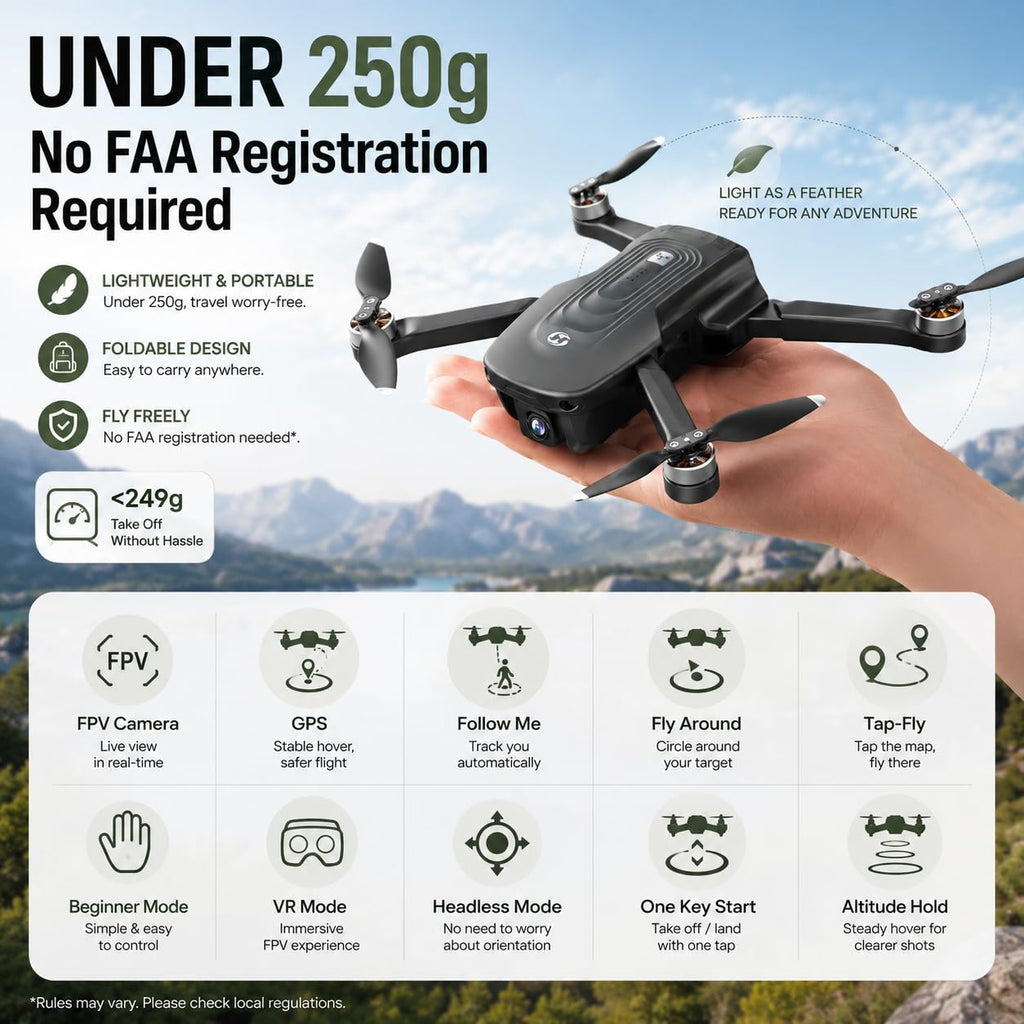 GPS Drone with 4K Camera, Under 249g Foldable RC Quadcopter B869