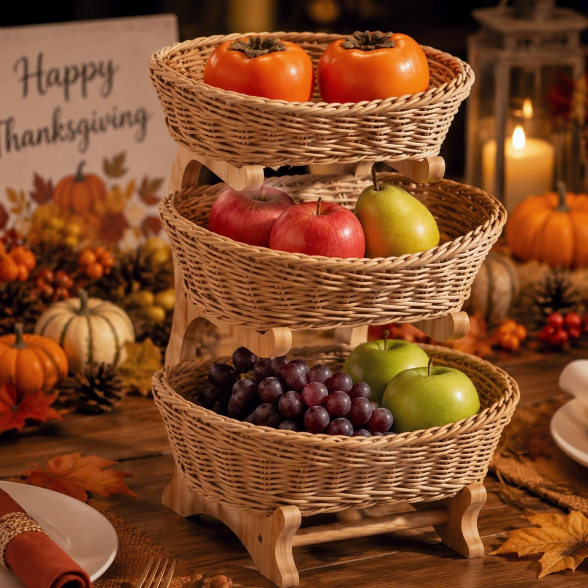 3 Tier Woven Fruit Basket Stand X21285