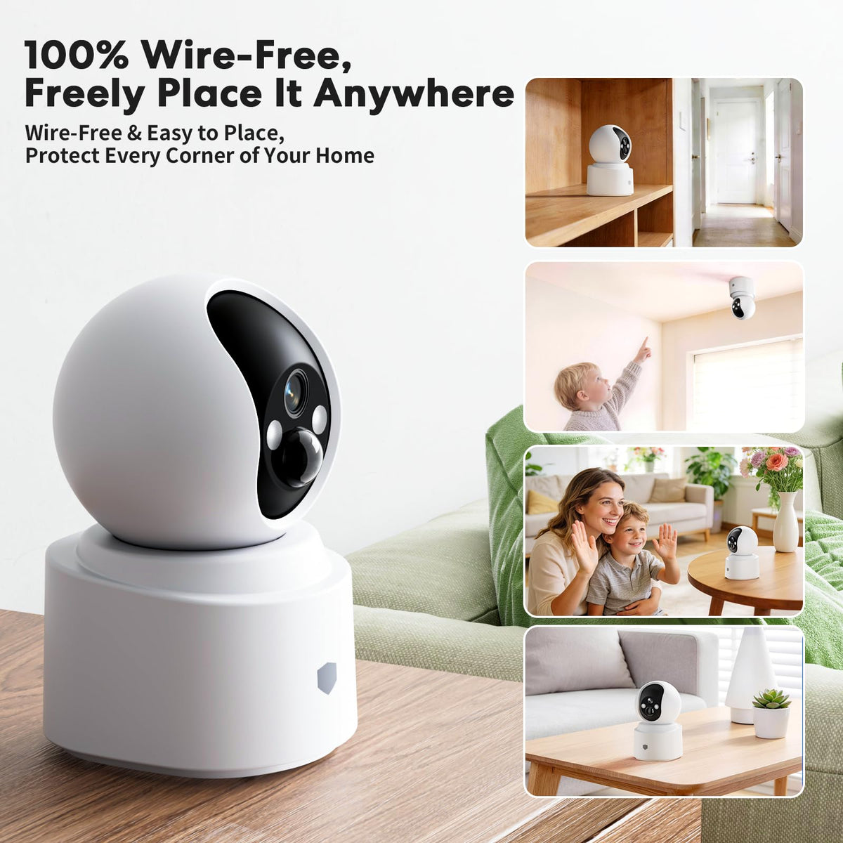 Battery Powered Wireless Indoor Security Camera, 4MP HD Pan/Tilt, 6000mAh Rechargeable, 5G&2.4G WiFi 6 R55581
