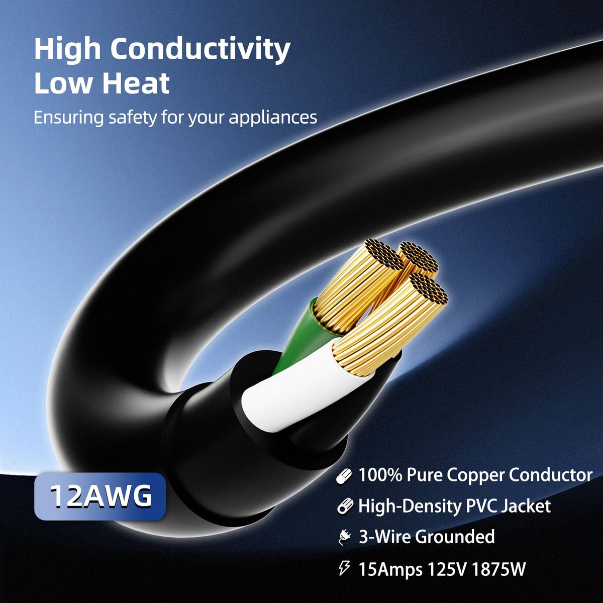 100 FT 12 Gauge Black Extension Cord with 3 Outlet X47554