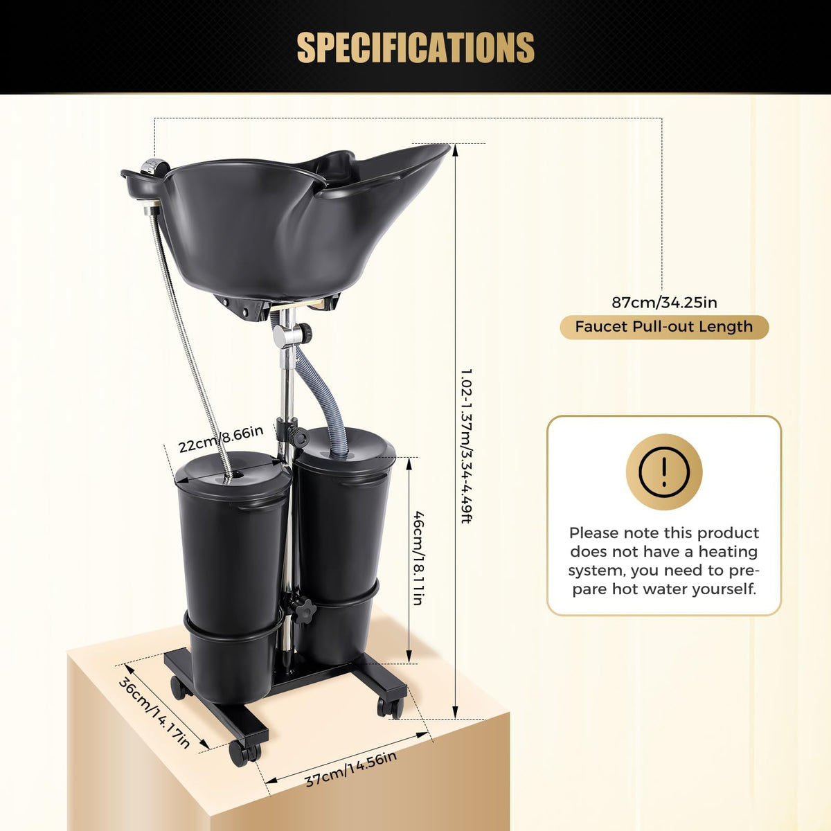 Portable Shampoo Bowl with Electric Pump, Adjustable Height, Dual Bucket Design A769384
