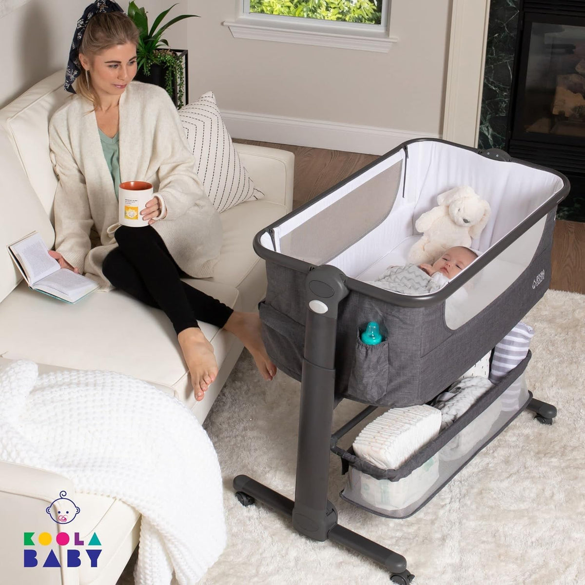 Baby Bassinet Bedside Sleeper Portable Crib with Storage Basket A4285